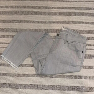 EILEEN Fisher Light Wash Grey Jeans Frayed Bottoms